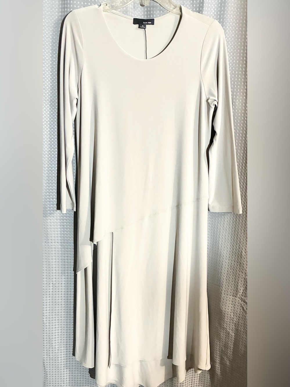 Sun Kim Pale Green Asymmetric lagenlook Dress Sz S Maxi Statement Piece Made USA